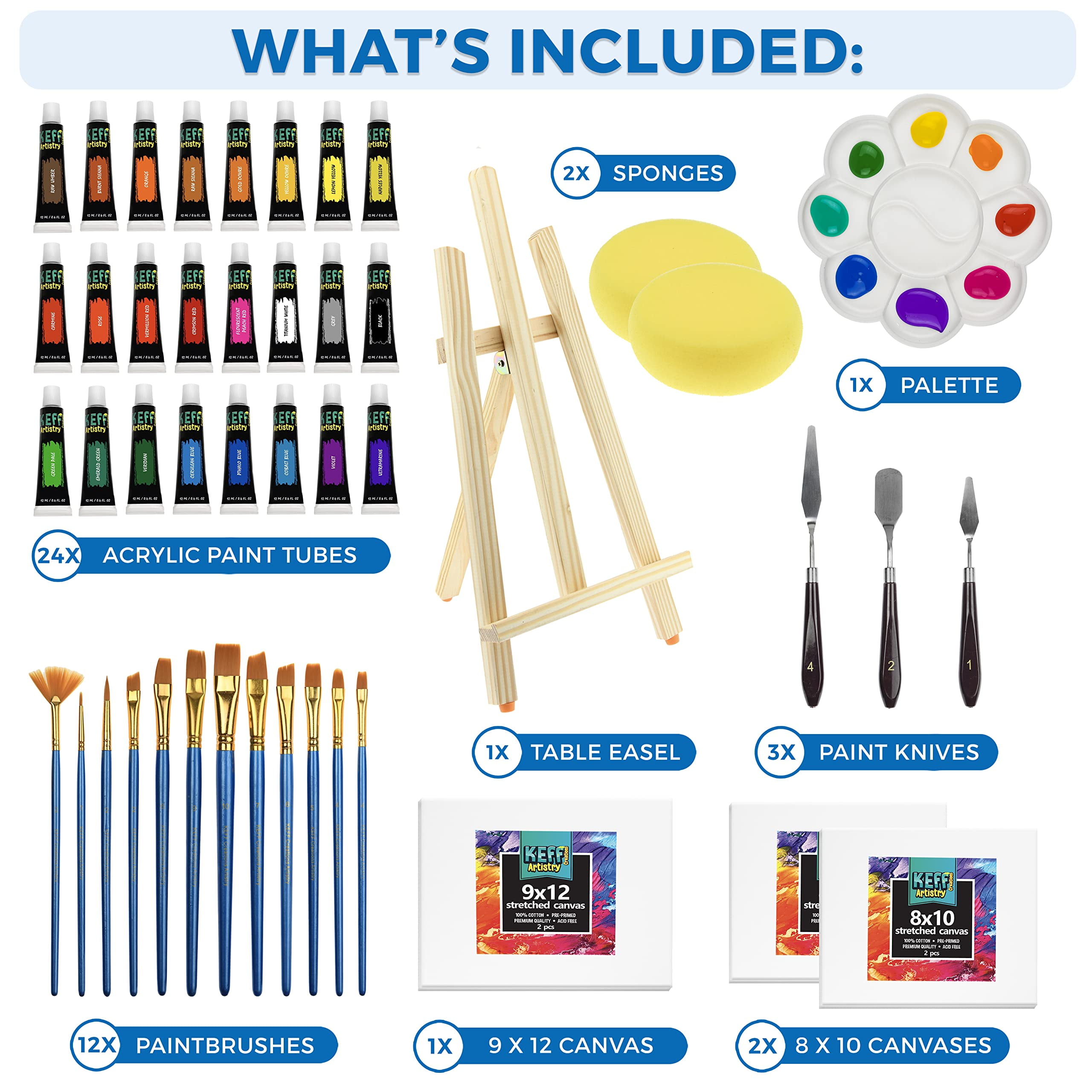 KEFF Large Deluxe Art Painting Supplies Set - 140-Piece Professional Paint  Kit for Adults & Kids with Acrylic, Watercolor & Oil Paints, Aluminum Field