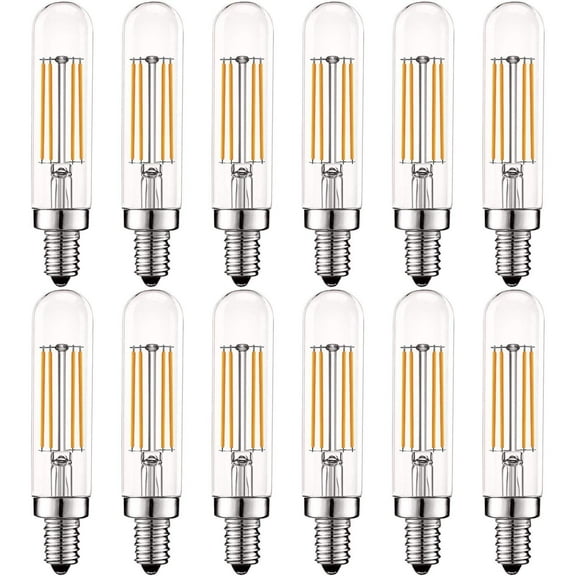 Luxrite T6 T6.5 Vintage LED Tube Light Bulbs 5W= 60W, 2700K Warm White, Dimmable, 500 Lumens, E12, 12-Pack