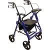 Roscoe Medical Aluminium Deluxe Transport Rollator with Padded Seat, Blue, 300 lb Weight Capacity