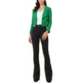 thumbnail image 2 of INSPIRE CHIC Women's Notched Lapel Ruched Sleeve Jackets Business Cropped Blazer S Merald Green, 2 of 6