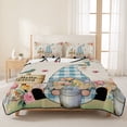 thumbnail image 3 of Twin Quilt Set 68''x86'', Spring Gnomes Floral Lightweight Summer Bedspread Coverlet Set with 2 Pillow Shams, Pink Tulip Botanical Beige Burlap Breathable All Season Quilt Bedding for Dorm/Bedroom, 3 of 9