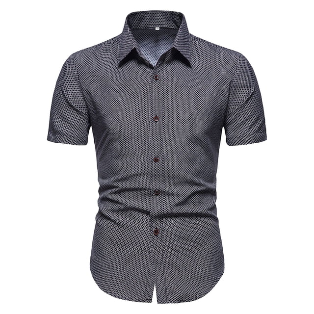 Camisas Y s Top de camisa con estampado de solapa de manga corta informal de primavera y verano para hombre (Black, S)