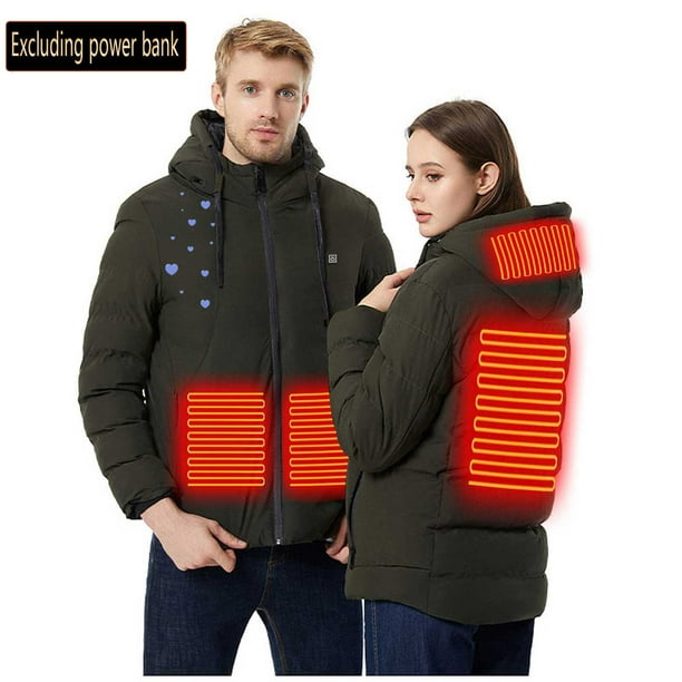 Chaquetas y abrigos casuales de manga larga con capucha, con USB, temperatura constante, calefactables, resistentes al viento, talla grande, para hombre y mujer, invierno, 4 unidades