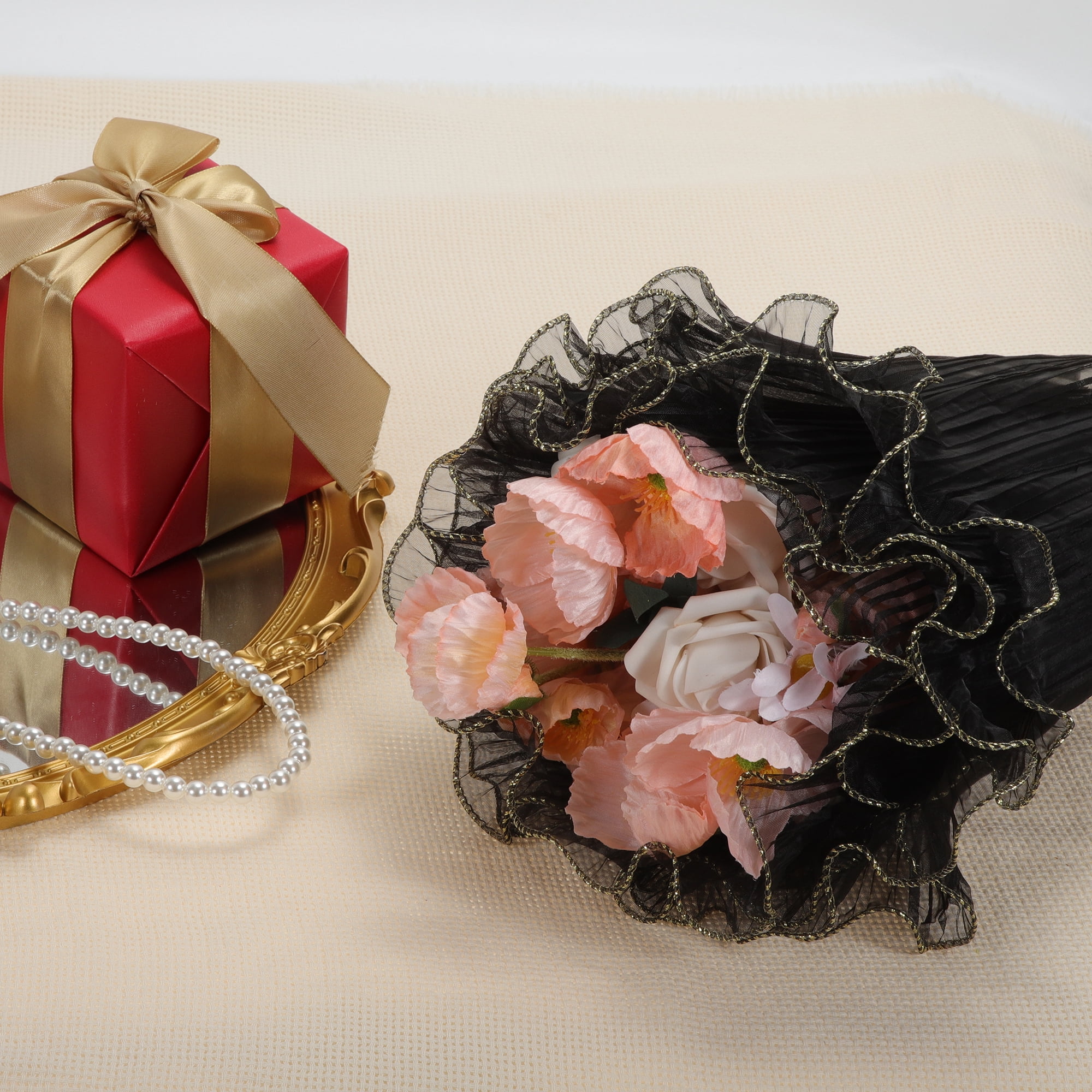 Unique Bargains Color Edge Flower Wrap Paper for All Occasions and Events Black