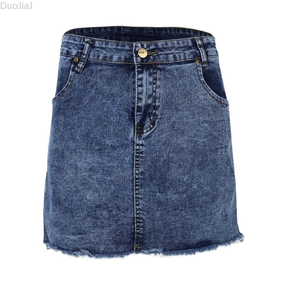 DuoJiaJ Summer Denim Skirt For Women Hem Bodycon Mini Jean Skirt Elegant & Casual Wear Denim Skirts Women Blue L
