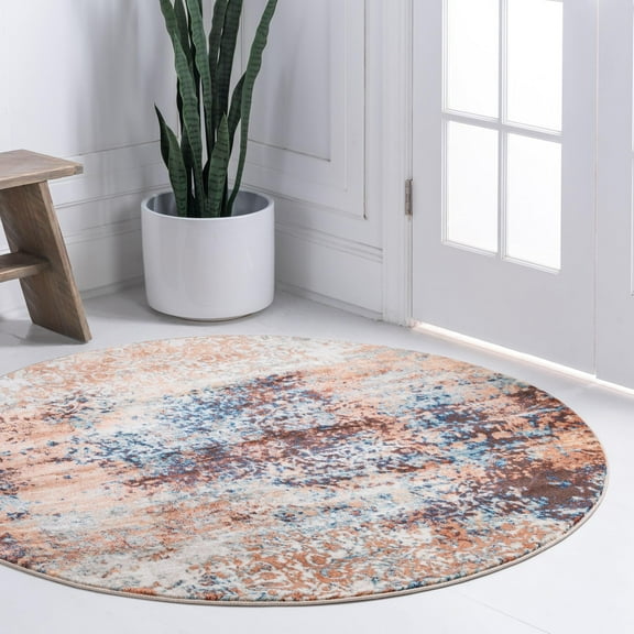 Unique Loom Mystic Collection Area Rug - Seine (5' Round Brick Red/Blue)