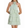 thumbnail image 3 of Women's Floral Backless Mini Halter Neck Applique Layered Ruffled Hem Dress for Party Green S, 3 of 9