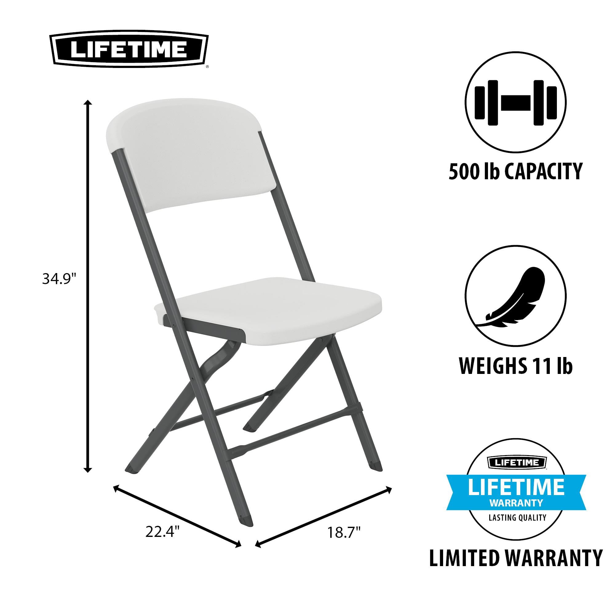 Lifetime Polyethylene Folding Chair - 4 Pack, Indoor/Outdoor (Commercial Grade)- White (81158)