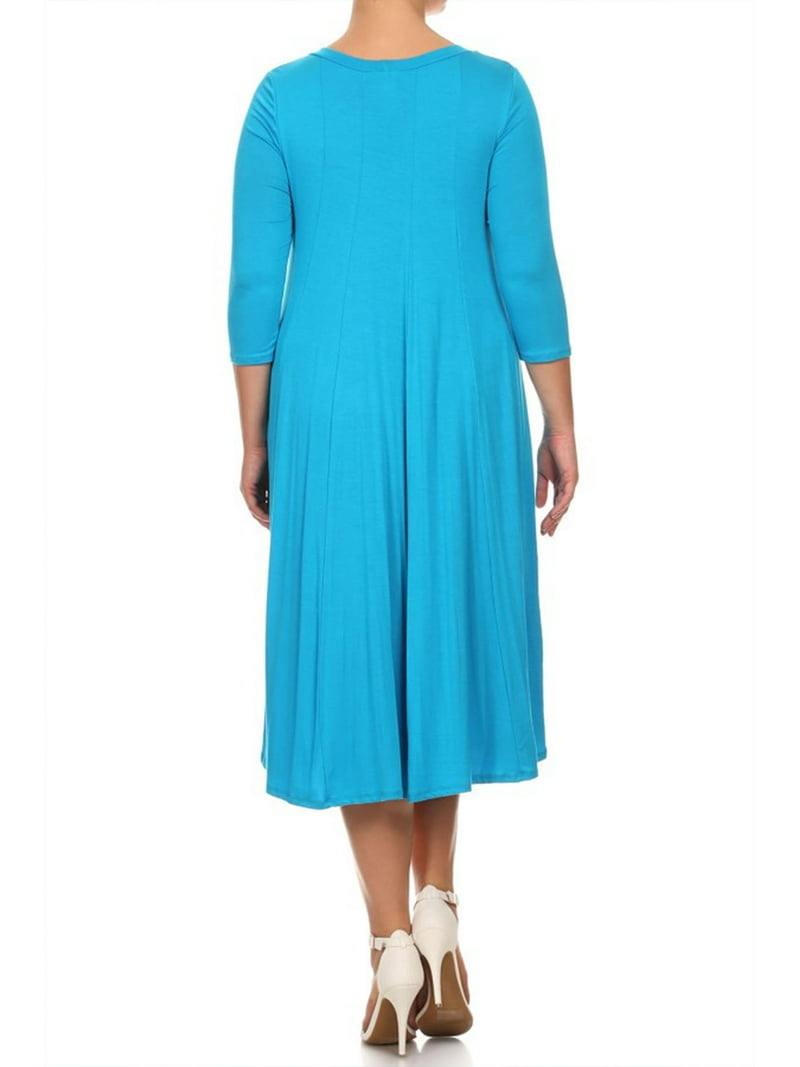 MOA USA Women's PLUS trendy style, solid, 3/4 sleeve dress. - Walmart.com