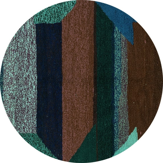 Ahgly Company Indoor Round Abstract Turquoise Blue Modern Area Rugs, 7' Round