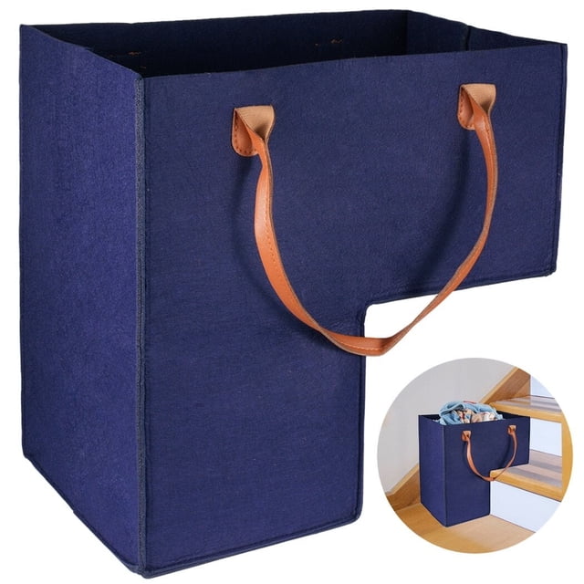 Cestas para escaleras de 40 cm, alfombradas y de madera. Cesta plegable con asas de cuero. Organizador de fieltro para guardar juguetes y ropa.