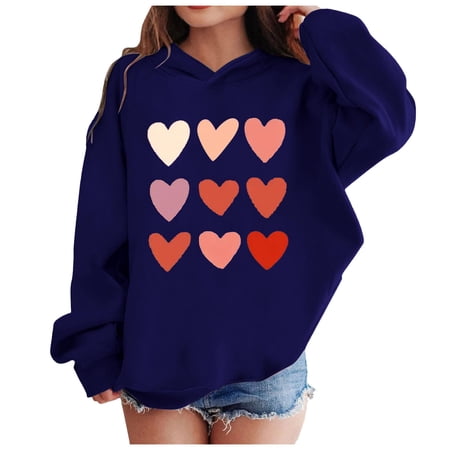 kpoplk Girl s Hoodies Graphic Print Long Sleeve Sweatshirt Casual Pullover Tops 18-24 Months Navy