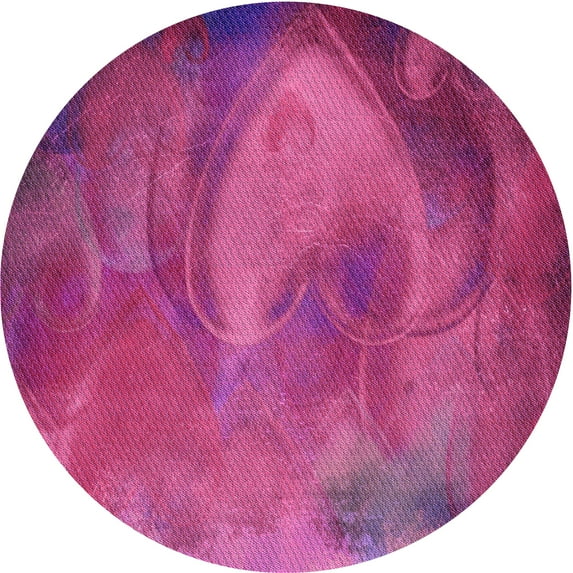 Ahgly Company Machine Washable Indoor Round Transitional Neon Pink Area Rugs, 3' Round
