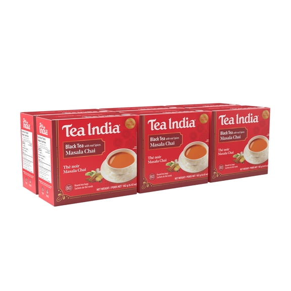 Tea India Masala Chai Tea Flavorful Blend Of Black Tea & Natural Ingredients Strong Full-Bodied Traditional Indian Caffeinated Tea 80 Round Tea Bags Pack of 6
