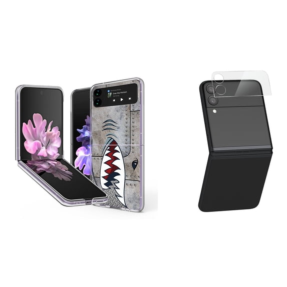 Bemz Premium Bundle for Samsung Galaxy Z Flip 3 5G: Slim Snap-On Protector Case (Metal Shark), Rear Camera Glass Protector