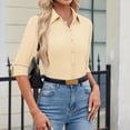 thumbnail image 5 of UDAUDU Womens Button Down Shirt 3/4 Sleeve Wrinkle Free Stretch Collared Dress Shirt Business Casual Spring Summer Work Blouses Yellow 2XL, 5 of 6