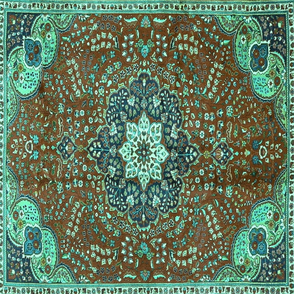 Ahgly Company Indoor Square Persian Turquoise Blue Traditional Area Rugs, 5' Square
