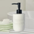 thumbnail image 5 of ABCISI Soap Dispenser, Cylindrical Lotion Dispenser with Matte Black Pump, 12oz Ceramic Relief Hand Dish Soap Dispenser, Refillable Liquid Dispenser for Kitchen Bathroom (Relief White), 5 of 12
