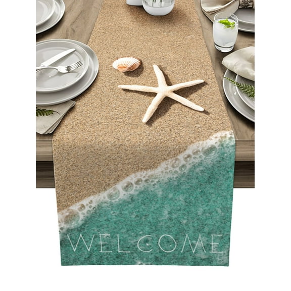 Ocean Beach StarShell Table Runner Home Wedding Table Flag Mat Table Centerpieces Decoration Party Dining Long Tablecloth
