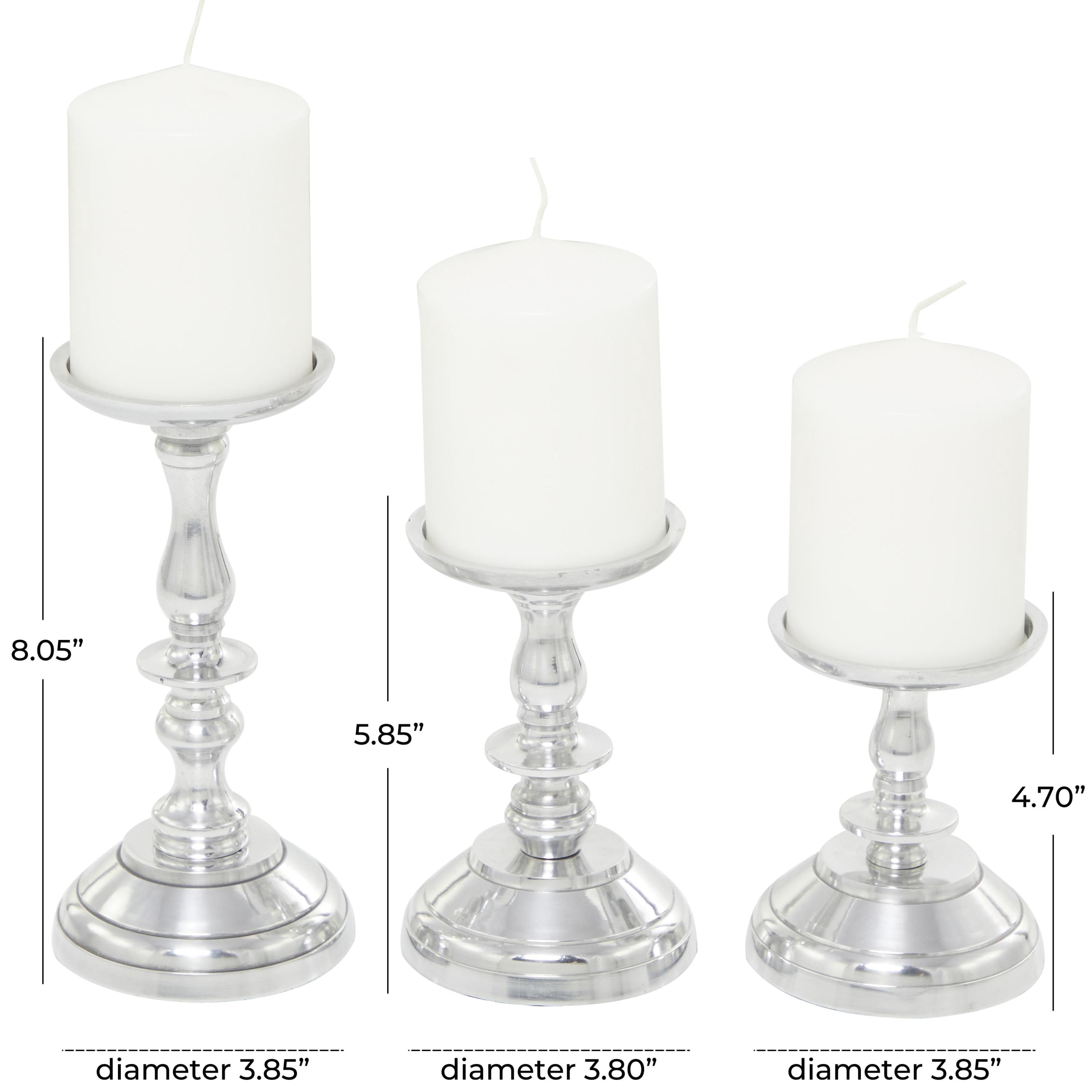 DecMode Traditional Aluminum Decorative Candle Holder, Set of 3 8", 6", 5"H with Polished Silver Finish