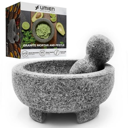 

Umien Granite Mortar and Pestle Set guacamole bowl Molcajete 8 Inch - Natural Stone Grinder for Spices Seasonings Pastes Pestos and Guacamole