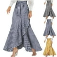 thumbnail image 2 of PUMISAS Long Plaid Skirts For Women Soft High Elastic Waist Skirts Casual Loose High Waisted Irregular Hem Wrap Skirts, 2 of 6
