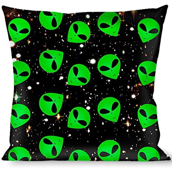 Buckle-Down Throw Pillow - Aliens Head Scattered Galaxy2 Green Black