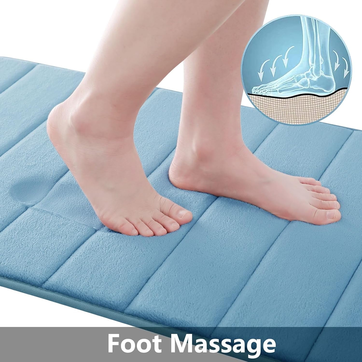 Memory Foam Bath Mat Rug, 24" x 16", Ultra Soft and Non-Slip Bathroom Rugs, Water Absorbent and Machine Washable Bath Rug for Bathroom, Shower, and Tub, Blue