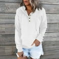 thumbnail image 2 of Women'S Casual Hoodie, Waffle Knit Button Front V-Neck Sweatshirt With Drawstring Hood, Loose Fit Long Sleeve Pullover For All Season Streetwear Wrm Cardigan Clothes (S, White) ZMTing, 2 of 3