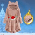 thumbnail image 2 of Top de abrigo de felpa con capucha y manga larga con botones de felpa y orejas de gato con estampado informal para mujer Pompotops gfhjh24386, 2 of 4