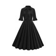 thumbnail image 1 of cfhntfmh Robes de Cocktail pour Femmes Vintage à Volants Manches 3/4 Robe Midi Élégante Nœud devant Invitée de Mariage Fête Bal Robe, 1 of 7
