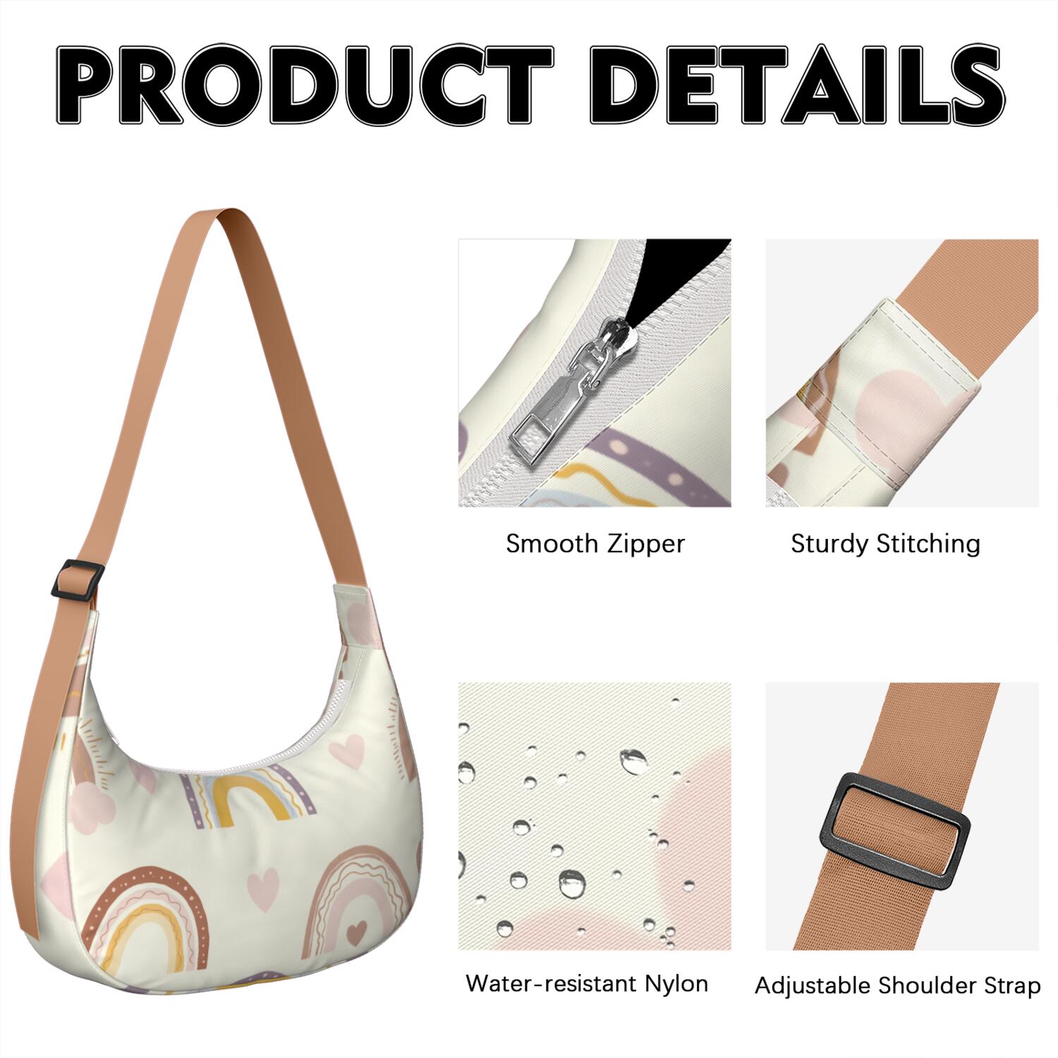 Rainbow Cartoon Sling Bag Nylon Bag for Unisex Women Men Casual