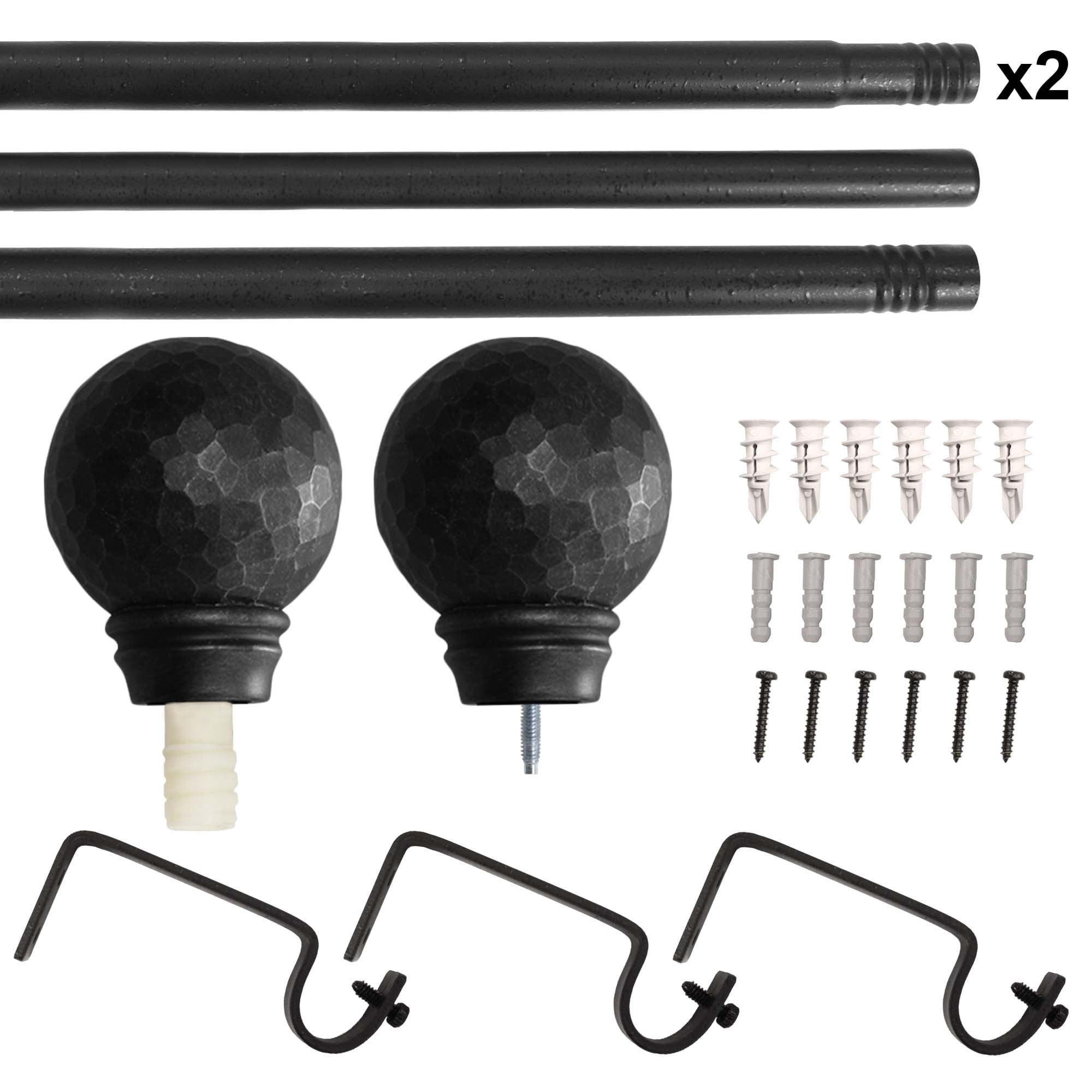 Mainstays 3/4" Textured Ball Single Curtain Rod Set, 25-84", Black
