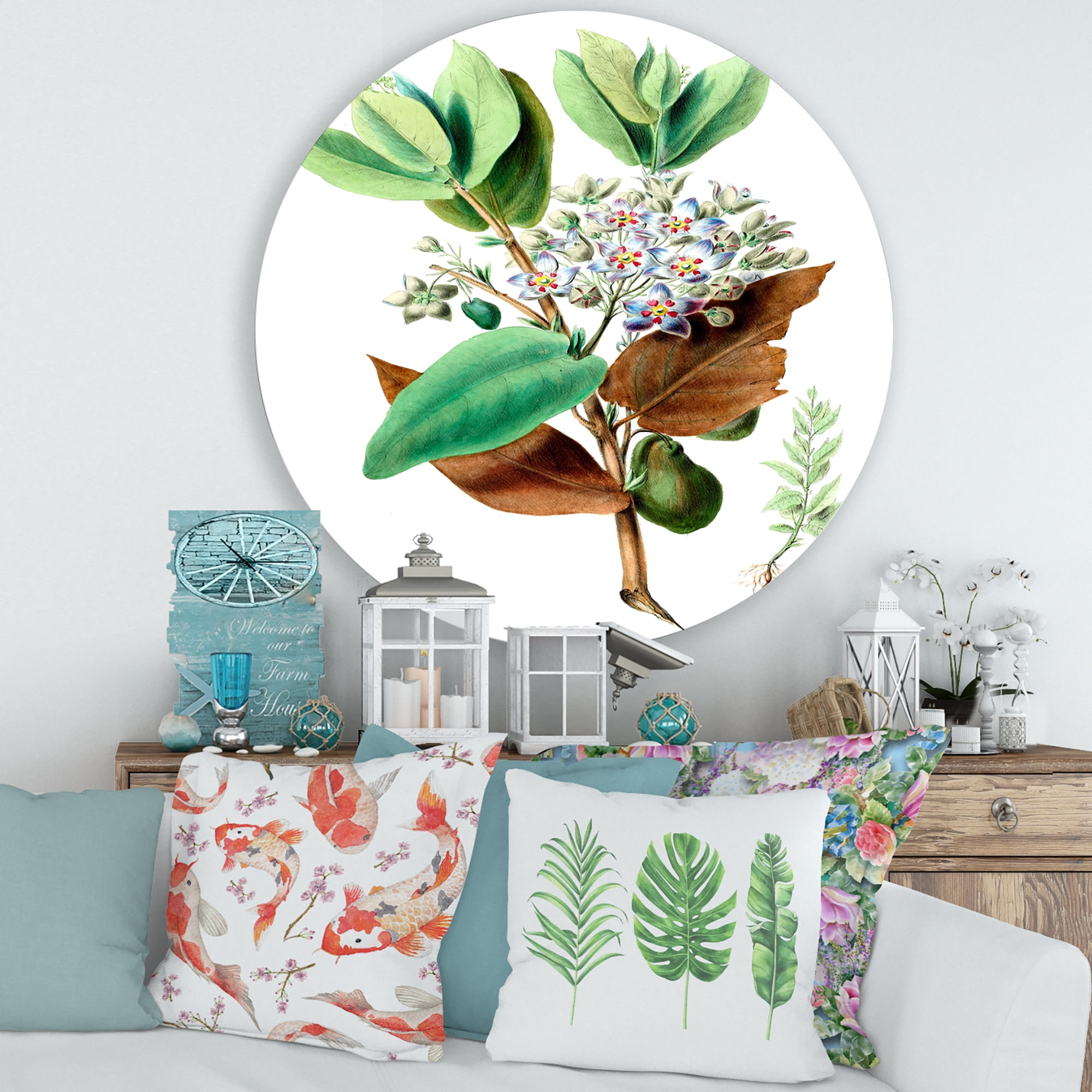 Designart 'Ancient Plant Life XXVIII' Traditional Circle Metal Wall Art 36x36 - Disc of 36