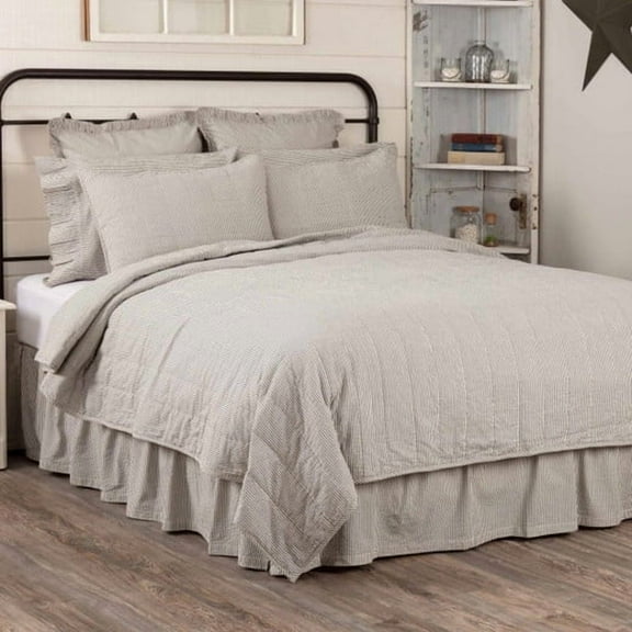 VHC Brands Hatteras Seersucker Blue Ticking Stripe California King Quilt Coverlet 130Wx115L