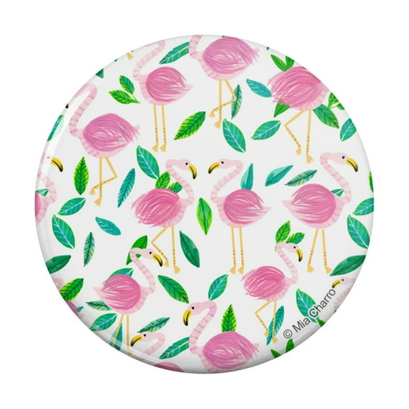 Cute Flamingos and Leaves Pinback Button Pin