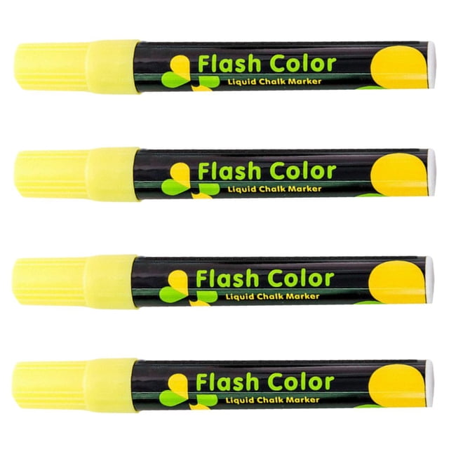 Plumón para pizarra de cristal ChalkyYellow 4Pzas Amarillo Neón Marcador para Pizarrón Punta Redonda Mediana. VentDepot MXWYE-004