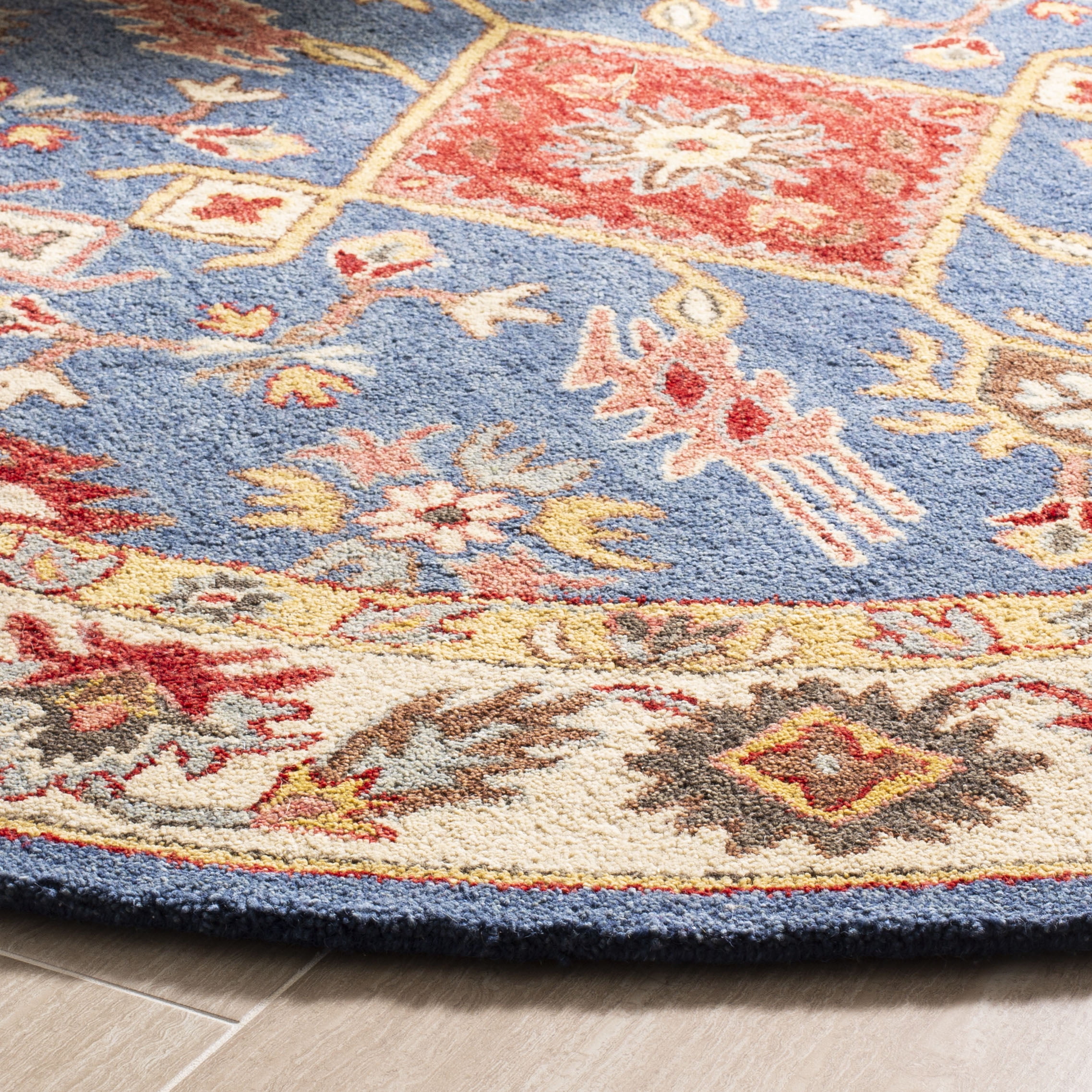 SAFAVIEH Antiquity Sydney Traditional Wool Area Rug, Blue/Red, 6' x 6' Round