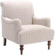 Pemberly Row Sea Oat Beige with Charcoal Stripe Polyester Fabric Arm Chair