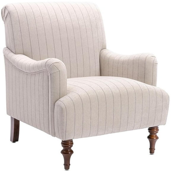 Pemberly Row Sea Oat Beige with Charcoal Stripe Polyester Fabric Arm Chair