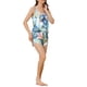 thumbnail image 4 of INSPIRAR CHIC Pijamas de Satén para Mujeres con Flores, Conjunto de Camiseta y Pantalones Cortos, Color Azul Claro, 4 of 5