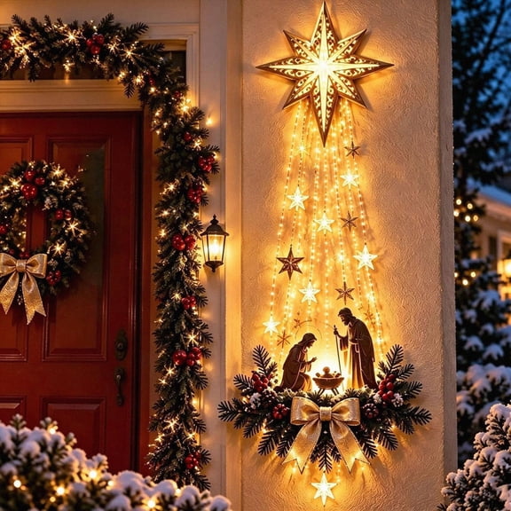Bethlehem Star of Faith, Lighted Nativity Wall Decor, Christmas Religious Wall Hanging, LED Bethlehem Star Decoration for Home, Church, Living Room and Holiday Display