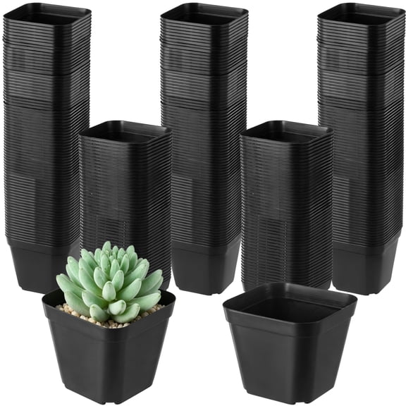200 Pcs Black Nursery Pots, 3.9 x 2.8 x 3.1 in Plastic Square Flower Pots, Seed Starting Pot with Drainage Holes, Succulent Planter for Garden Office Balcony Indoor Outdoor Plant