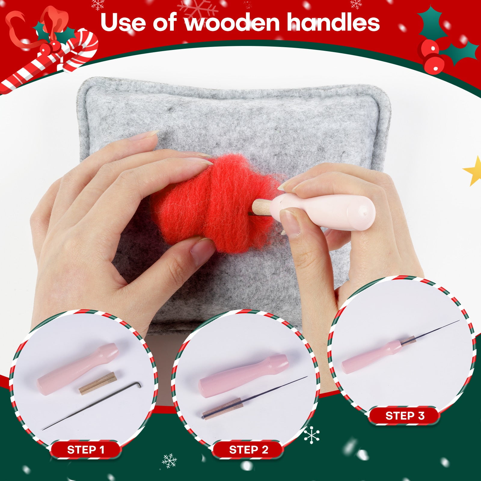 Christmas Bunny, Shiba Inu, Cat and Santa Needle Felting Kit. Wizardi DIY Wool Craft Kit F07N8-Z-06