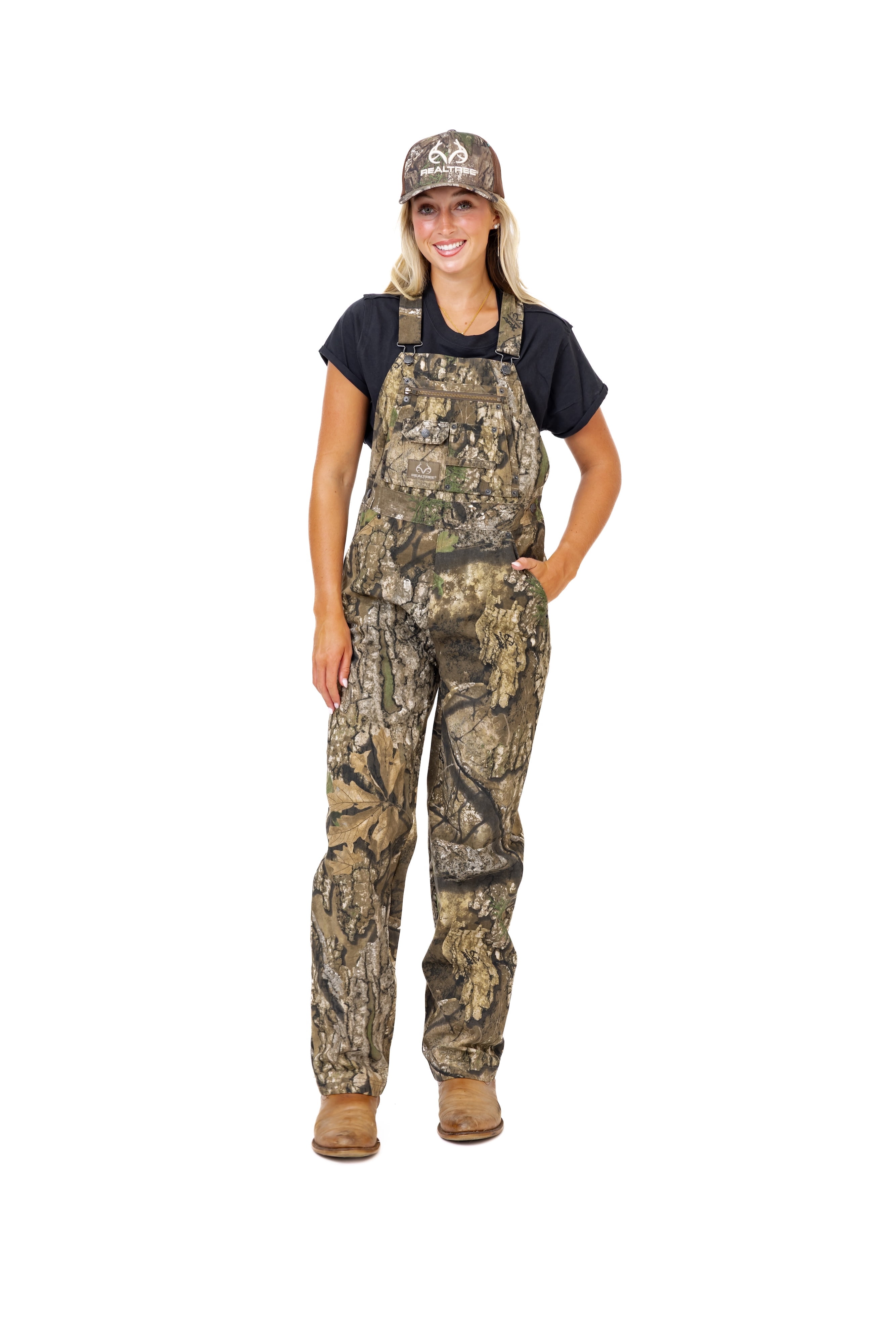 Realtree Women's Camo Hunting Cotton Bib Overalls, All-season Uninsulated Camouflage Bib Overalls for Outdoor Activities