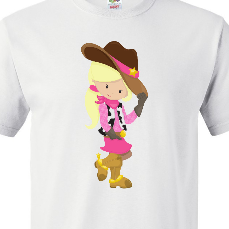 Inktastic Cowboy Girl, Girl With Cowboy Hat, Blonde Hair T-Shirt - image 3 of 4