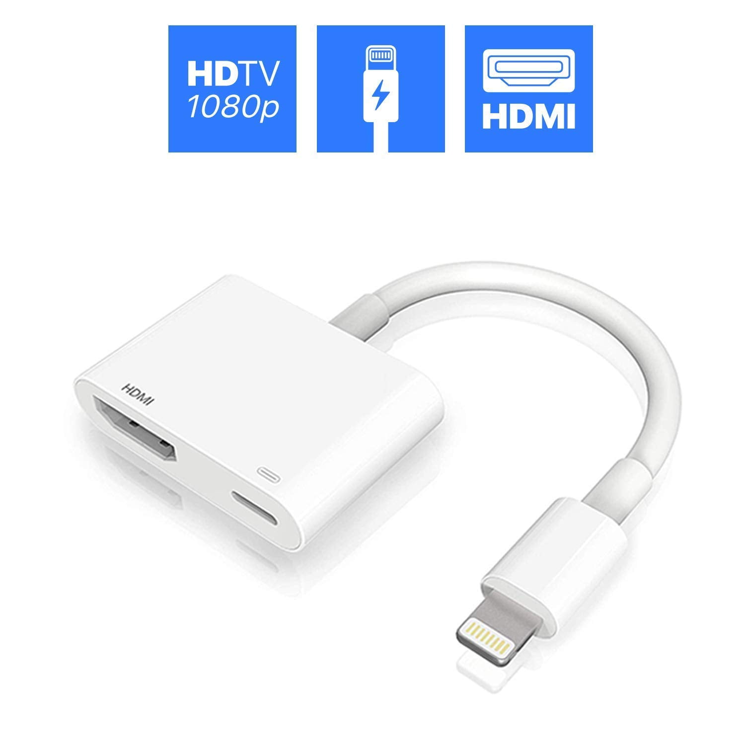 Plug and Play Sync Screen HDMI Connector Compatible with Phone/Pad Lighting to HDMI Adapter 1080P Digital AV Adapter with Charging Port HDMI to Phone Cable for Projector