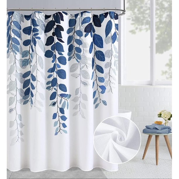 Blue Short Shower Curtain 60x72 inch Eucalyptus Cloth Shower Curtain