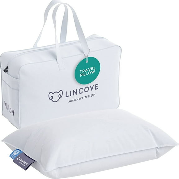Lincove Canadian Down Feather Travel Pillow Soft Luxury Traveling Pillows for Sleeping, 13” x 18”