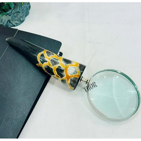 Handheld Magnifying Lens with Horn Handle for Reading, Inspection, Coin & Stamp, Astrologer, Low Sight Elderly Collectible Décor Gift